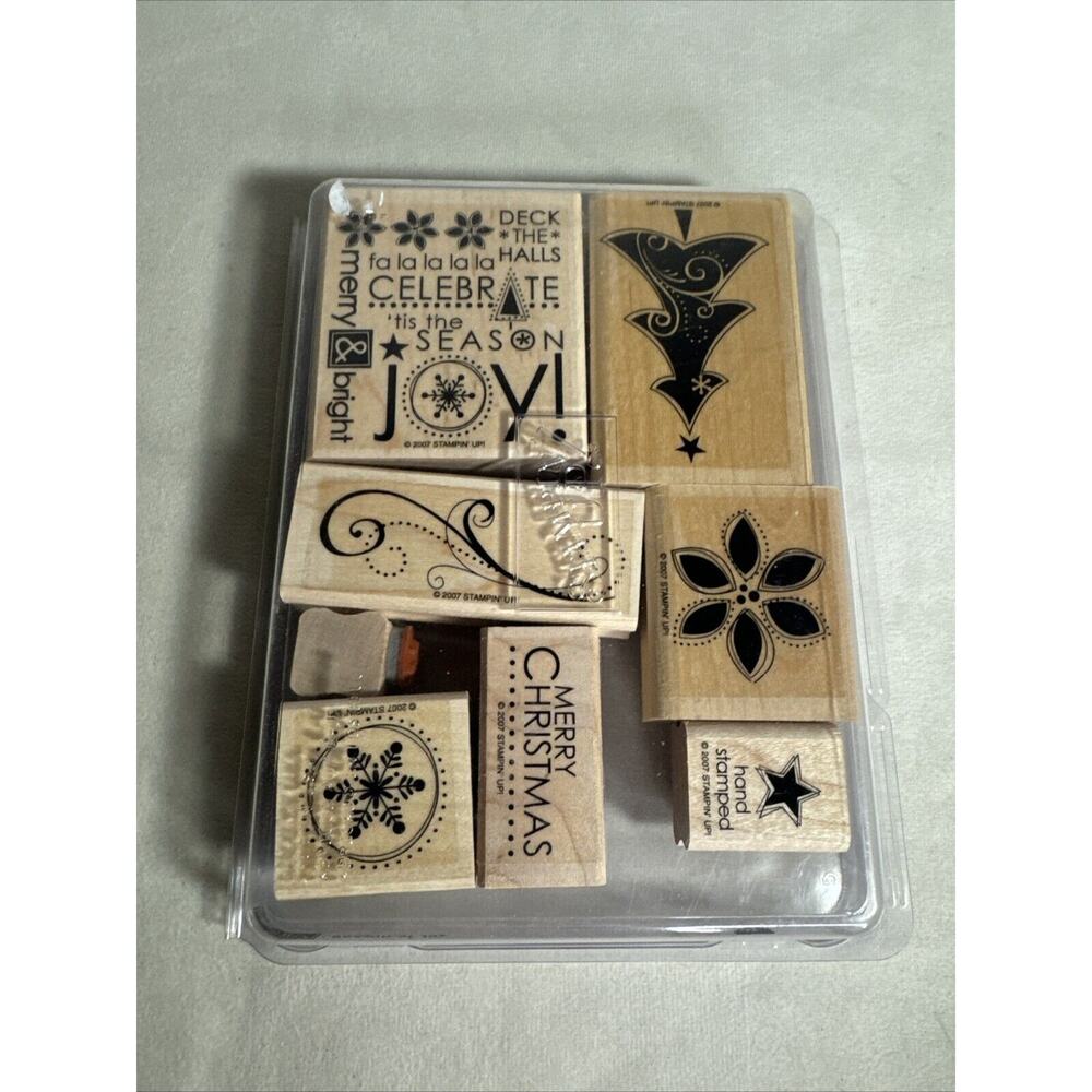 Stampin’ Up! “SEASON OF JOY” set of 7 CHRISTMAS Rubber Wood Mounted Stamps Tree